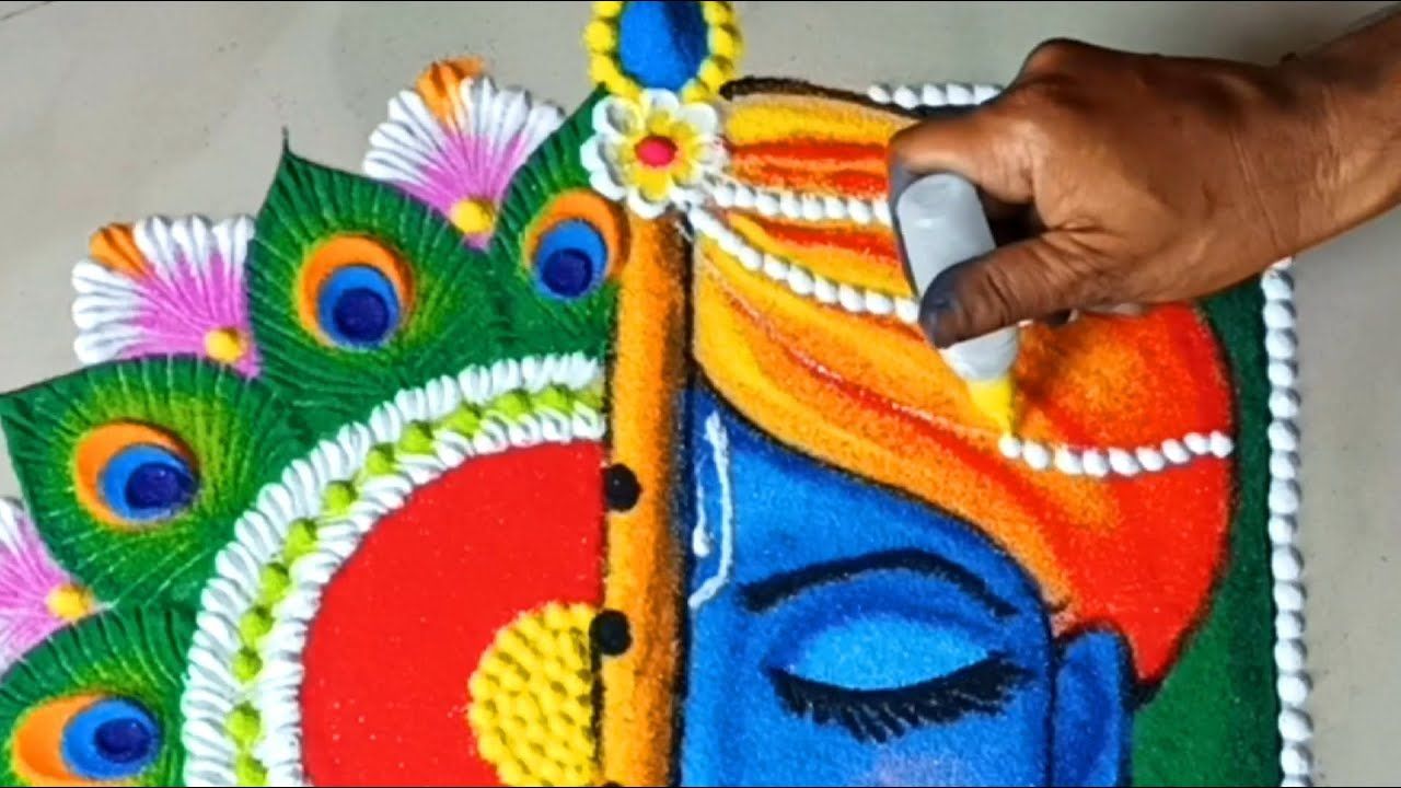 Extremely beautiful rangoli design with shree Krishna