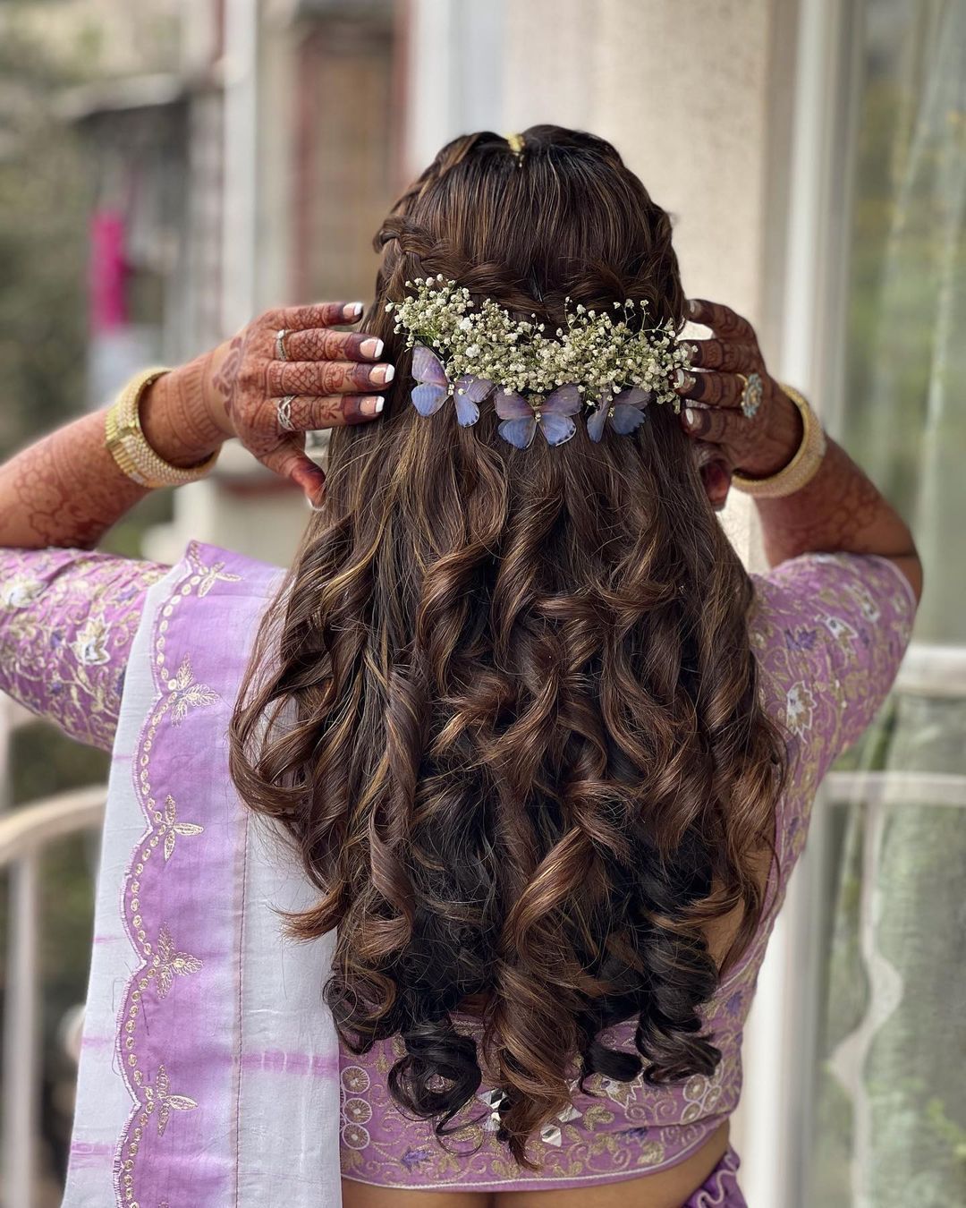 Indian wedding hairstyles Trending hairstyles for girls Floral curls